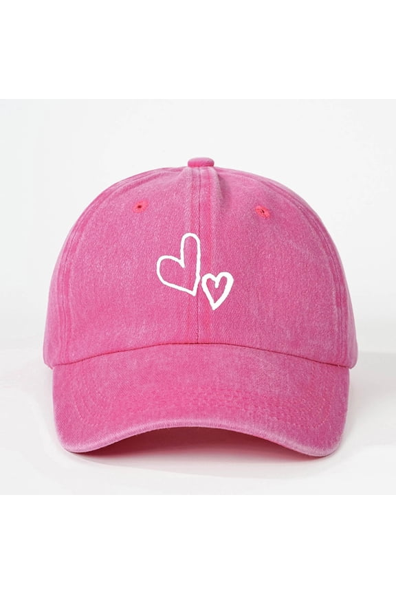 Heart Print Baseball Cap- Adjustable Snapback Sun Hat Men & Women Curved Bill Outdoor Headwear Hot Pink Size Free Size