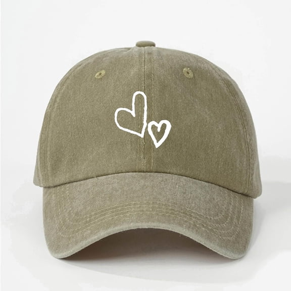 WQNVRNR Heart Print Baseball Cap- Men & Women Adjustable Snapback Curved Bill Sun Hat Outdoor Headwear Khaki Size Free Size