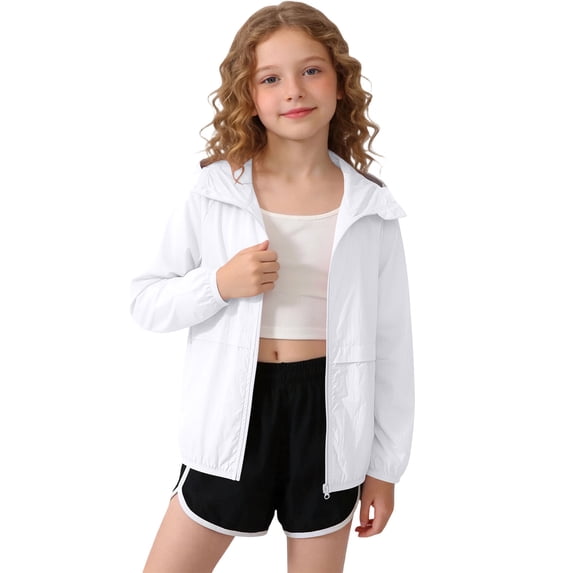WQNVRNR Kids Sun Protection Jacket- Casual Lightweight Spring Summer Zip Up Athletic Tops for Girls White Size 5