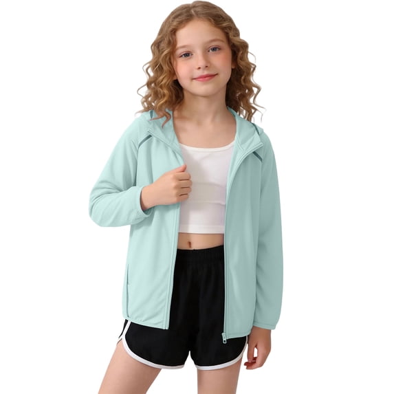 WQNVRNR Kids Sun Protection Jacket- Casual Zip Up Lightweight Spring Summer Athletic Tops for Girls Mint Green Size 5