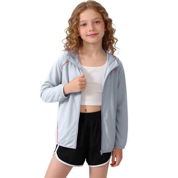 WQNVRNR Kids Sun Protection Jacket- Lightweight Casual Zip Up Spring Summer Athletic Tops for Girls Gray Size 8