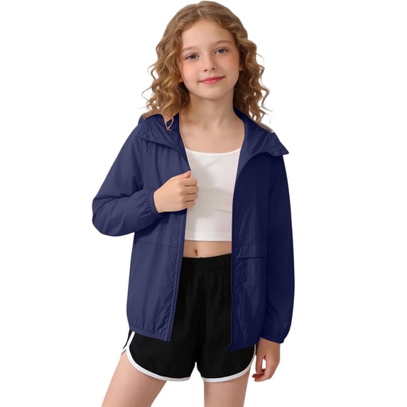 WQNVRNR Kids Sun Protection Jacket- Zip Up Casual Spring Summer Lightweight Athletic Tops for Girls Navy Size 14