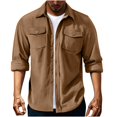 thumbnail image 1 of WQNVRNR Men's Corduroy Shacket- Fashion Button Front Spring Fall Pockets Lightweight Windproof Overshirt Brown Size L, 1 of 9
