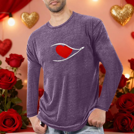 WQNVRNR Men's Fitness Home Wear Pajamas T-shirt- Heart Print Pullover Casual Lounge Wear Round Neck Tops Purple Size 3XL