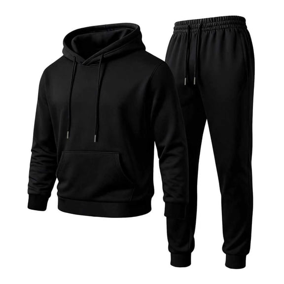 WQNVRNR Men's Sweatsuit Set- Casual Hooded Sweatshirt & Jogger Pants Drawstring Cozy Two-Piece Pocket Warm Lounge Wear Black Size 3XL
