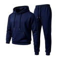 thumbnail image 1 of WQNVRNR Men's Sweatsuit Set- Drawstring Cozy Hooded Sweatshirt & Jogger Pants Casual Two-Piece Pocket Warm Lounge Wear Navy Size M, 1 of 3