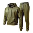 thumbnail image 1 of WQNVRNR Men's Sweatsuit Set- Hooded Sweatshirt & Jogger Pants Casual Drawstring Cozy Two-Piece Pocket Warm Lounge Wear Army Green Size 2XL, 1 of 5