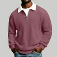 thumbnail image 1 of WQNVRNR Men's Waffle Knit Polo Shirt- Pullover Lapel Collar Spring Fall Casual Long Sleeve Top Red Size L, 1 of 9