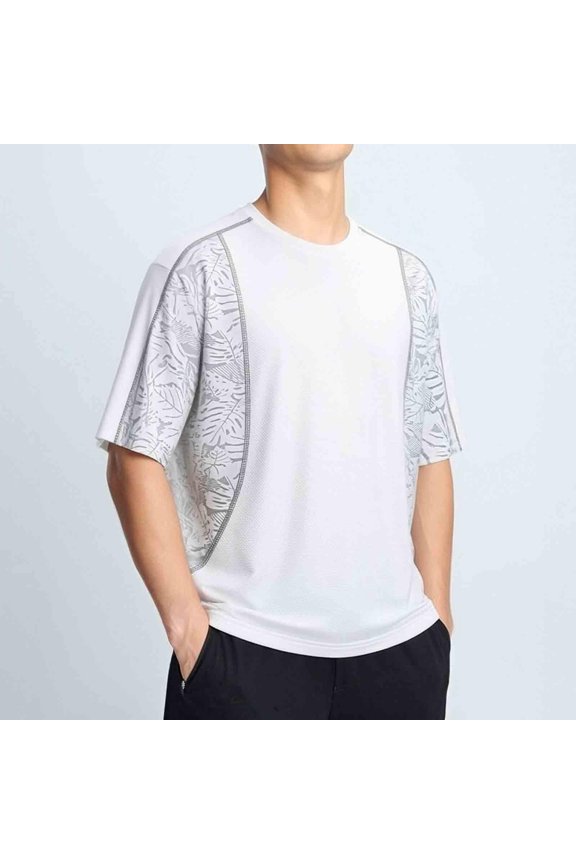 Mens Active Tee- Printed Crewneck Casual Quick Dry Summer Shirt White Size 5XL