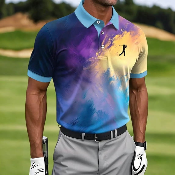 WQNVRNR Mens Short Sleeve Polo Shirt- Summer Golf Outfit Daily Casual Stylish Fashion Print Collared Shirts Multicolor Size 4XL