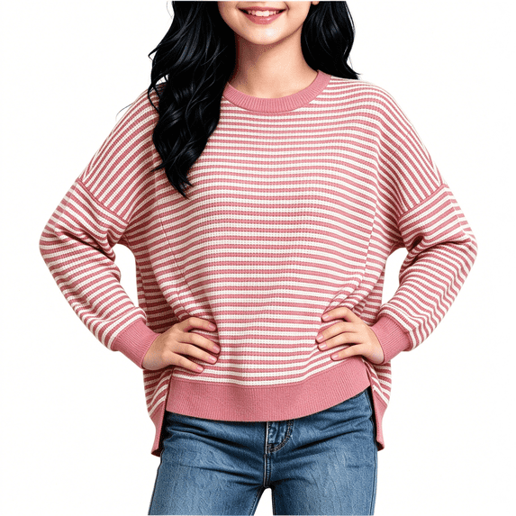 WQNVRNR Pullover Sweaters for Girls Long Sleeve Casual Loose Crewneck Knit Jumper Sweaters Pink 6