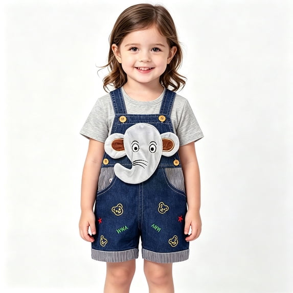 WQNVRNR Toddler Baby Boy Jean Overalls- Adjustable Strap Summer Workwear Cute Print Denim Suspender Shorts Blue Size 2T