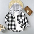 thumbnail image 1 of WQNVRNR Toddler Boys Hooded Shirt Jacket Casual Button Down Plaid Print Long Sleeve Lightweight Casual Outerwear Black 2T, 1 of 9