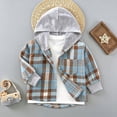 thumbnail image 1 of WQNVRNR Toddler Boys Hooded Shirt Jacket Plaid Print Long Sleeve Casual Button Down Lightweight Casual Outerwear Blue 2T, 1 of 5
