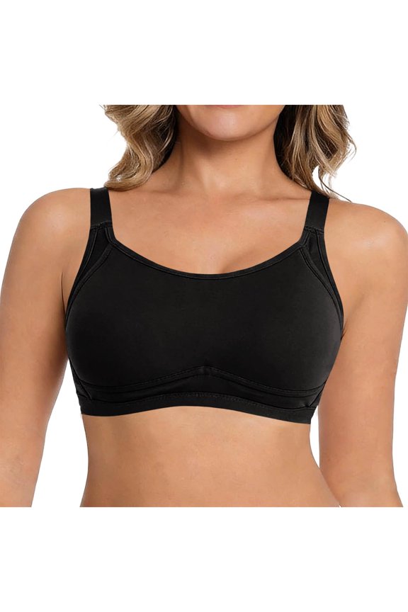 Wireless Bras for Womens- Adjustable Straps Supportive Full Coverage Wide Straps Comfort Seamless Everyday Bras Black Size M