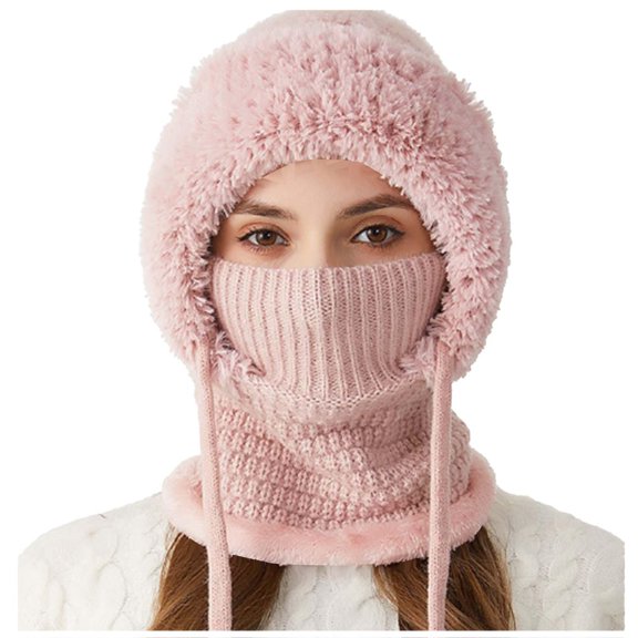 WQNVRNR Women's 3-in-1 Winter Balaclava- Fleece Lined Scarf Neck Warmer Adjustable Drawstring Hood Face Mask Adult Balaclava For Outdoor Sports Pink Size Free Size