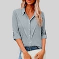 thumbnail image 1 of WQNVRNR Women's Linen Shirt- Lapel Long Sleeve Button Down Spring Summer Casual Office Tops Gray Size 4XL, 1 of 7