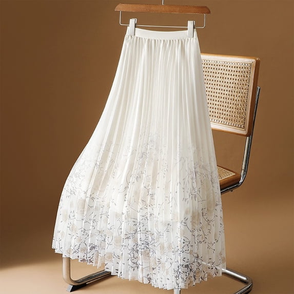 WQNVRNR Women's Tulle Midi Skirts- Casual Summer Pleated A-Line Flowy Skirt White Size Free Size