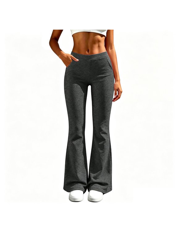 Womens Bootcut Yoga Pants- Elastic Waist High Waisted Casual Workout Stretchy Flare Leggings Dark Gray Size L
