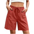 thumbnail image 1 of WQNVRNR Womens Cotton Shorts- Hiking Drawstring Elastic Waist Casual Loose Bermuda Shorts with Pockets Red Size 2XL, 1 of 6