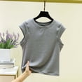 thumbnail image 1 of WQNVRNR Womens Cropped Tee- Fashion Sleeveless Crewneck Casual Mini Tops Gray Size XL, 1 of 5