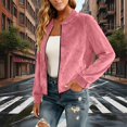thumbnail image 1 of WQNVRNR Womens Faux Suede Jackets- Fall Winter Loose Crew Neck Casual Zip Up Bomber Jacket Pink Size L, 1 of 8