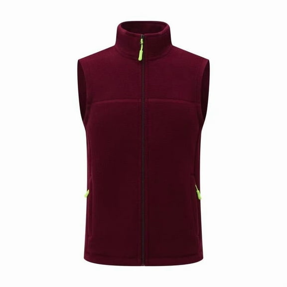 WQNVRNR Womens Fleece Vests- Lightweight Soft Fashion Hoodless Sleeveless Zip Jackets with Pockets Wine Size L