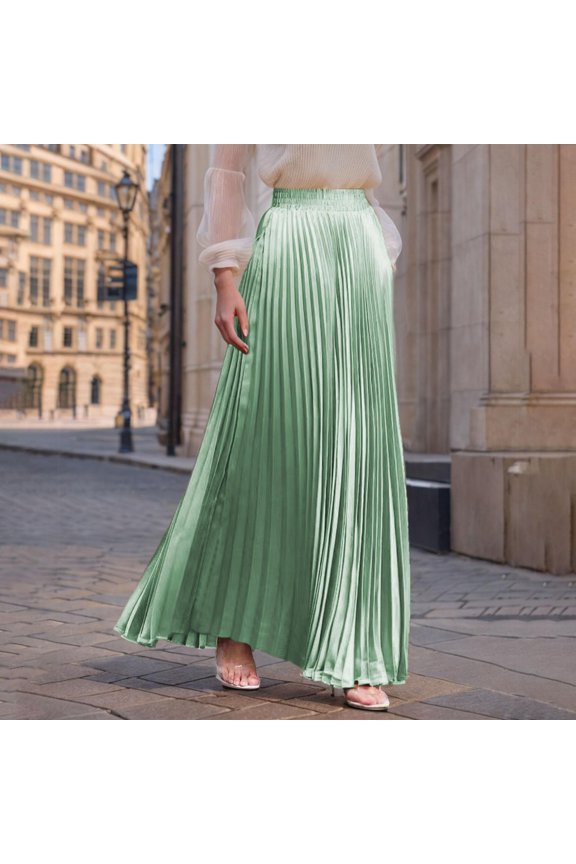 Womens Flowy Skirts- A-Line Pleated Wedding High Waist Maxi Skirts Mint Green Size M