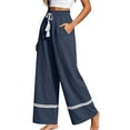 thumbnail image 1 of WQNVRNR Womens Lace Trim Pants- Soft Elastic Drawstring Palazzo Wide Leg Summer Long Pnats Navy Size 2XL, 1 of 6
