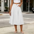thumbnail image 1 of WQNVRNR Womens Max Skirt- Casual Elastic Waist Pleated Zip Button Summer A-Line Long Skirts White Size L, 1 of 7