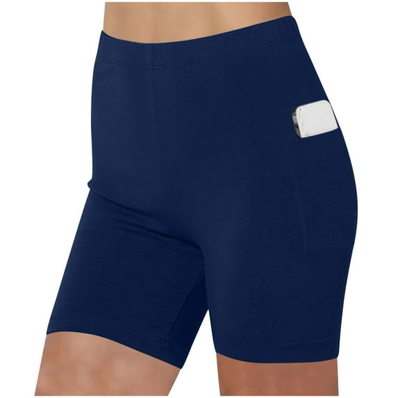 WQNVRNR Womens Plus Size 3“ Shorts- Stretchy Tummy Control High Waist Fitness Running Biker Shorts Navy Size M