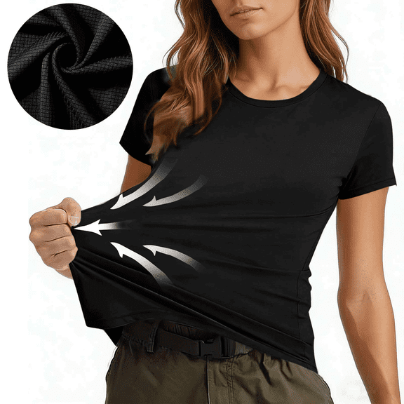 WQNVRNR Womens Workout Tops- Quick Dry Stretch Summer Short Sleeve Crew Neck Activewear T-Shirts Black Size S