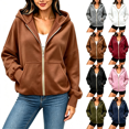 thumbnail image 1 of WQNVRNR Womens Zip Up Hoodie Sweatshirt Fall Long Sleeve Casual Oversized Hooded Jacket with Pockets Brown M, 1 of 8