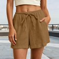 thumbnail image 1 of WQNVRNR Young Adult Shorts for Womens- Casual Drawstring Cotton Elastic Waist Beach Shorts with Pockets Brown Size 3XL, 1 of 8