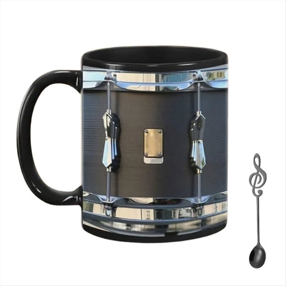 WQNZMADO 11OZ Black Vintage Drum Mug Funny Tea Coffee Juice Water Cup Home Office Drinkware Ceramic Mug Drumming Gifts for Men