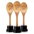 thumbnail image 1 of WQNZMADO 3 Pieces Golden Spoon Award Trophies Set Chili Cook Off Wood Spoon Prizes Wooden Engraved with Trophy Base Cooking, 1 of 4