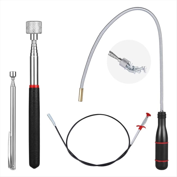 WQNZMADO 4 Pack Telescoping Magnet Pick-Up Tool Set, Extendable Magnetic Telescoping Pickup Tool 1-15 LB & 23inch Bendable Spring