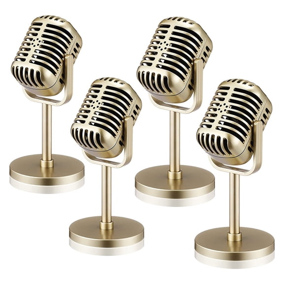 WQNZMADO 4Pcs Retro Microphone Props Model Vintage Microphone Antique Microphone Toy Microphone Stage Table Decor,Gold