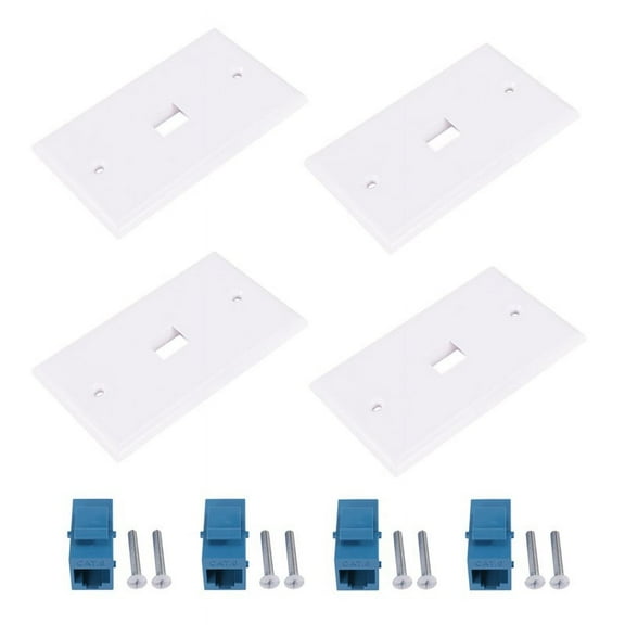 WQNZMADO 4x Cat6 Ethernet Wall Plate Outlet 1 Port RJ45 Network Female To Female Keystone Wall Coupler Jack Plate White & Blue