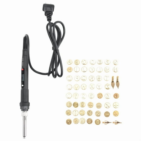56 Pcs with Letters,DIY Wood/Leather Burning Set, Letter Soldering Iron Stencils Kit Tool US Plug