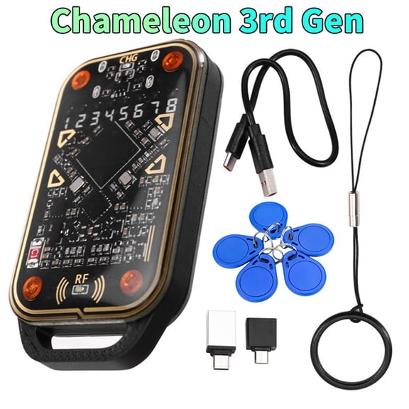 WQNZMADO Access Control RFID Emulator Reader with 5 UID Keychains, 125kHz/13.56MHz, 2 Adapters & USB Cable Included