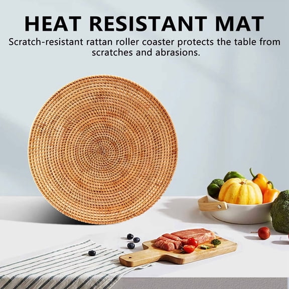WQNZMADO Heat Resistant Mat Rattan Woven Placemats Round Table Mats Non Slip Heat Resistant Place Mat Wicker Placemat Trivets For Hot Dishes Round