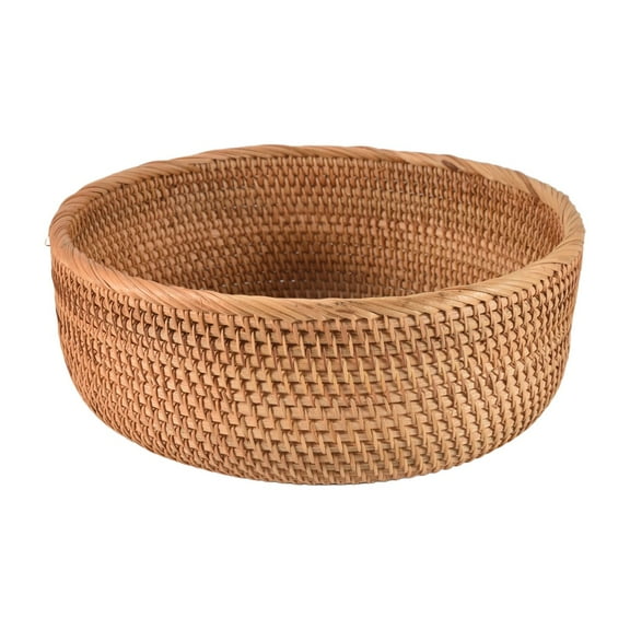 WQNZMADO Natural Rattan Round Fruit Basket Wicker Tabletop Bread Serving Tray Weaving Food Storage Bowls(Large, 1Pcs)