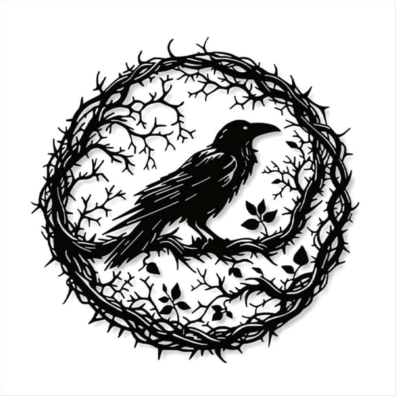 WQNZMADO Raven Bird Metal Wall Art Crow Wall Art Decor Black Bird Sculpture Unique Design Home Decor for Garden Kitchen Balcony