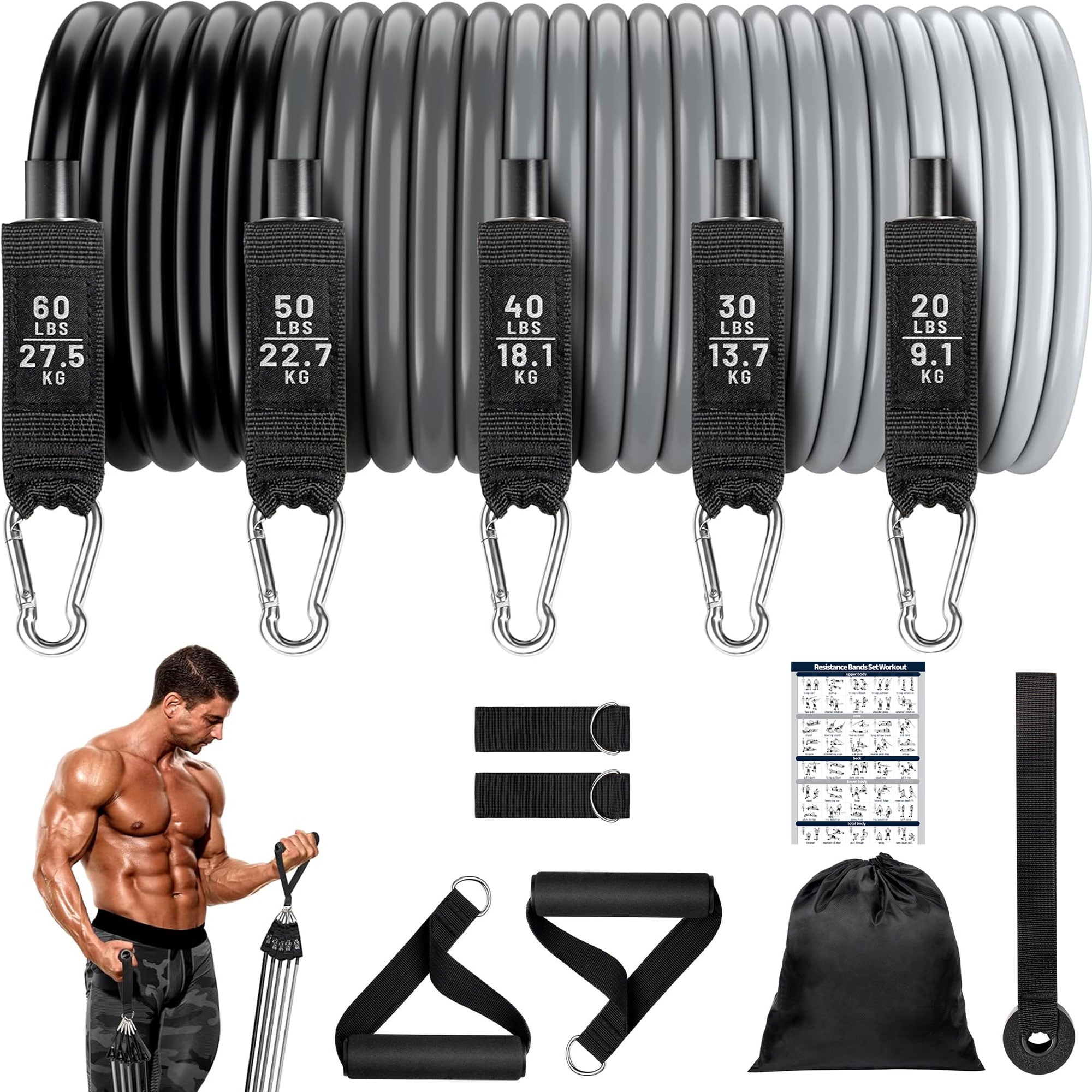 WQQQW Heavy Resistance Bands for Working Out, 200LBS Exercise Bands with Handles, Muscle Training, Strength, Yoga