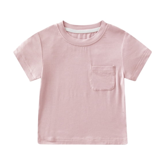 WQQZJJ Baby Short Sleeve T-shirt Thin Summer Round Neck Boys Outerwear Tops Solid Color Pocket Casual Shirt