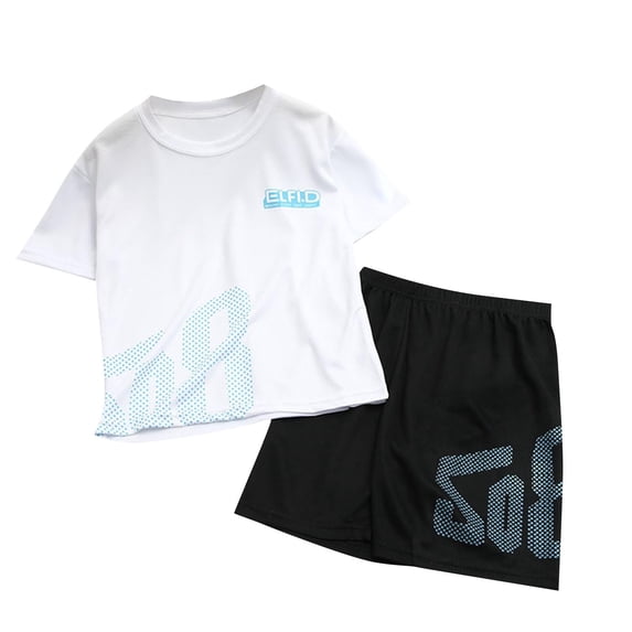 WQQZJJ Boys Cotton Athletic Outfits, Summer Casual Breathable Two-Piece Set, Quick-Drying Crew Neck Short Sleeve T-Shirt + Shorts Set