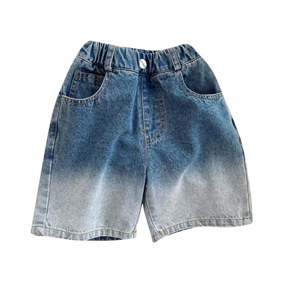 WQQZJJ Boys Shorts Gradient Color Denim Five Quarter Pants, Button Elastic Waist Fashion Mid Shorts, Summer Casual Loose Shorts