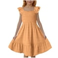 thumbnail image 1 of WQQZJJ Girls Cute Dresses Solid Color Square Neck Dresses Ruffle Short Sleeve Dresses Summer School Party Knee-Length Dresses, 1 of 8