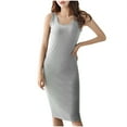 thumbnail image 1 of WQQZJJ Ladies Casual Round Neck Dress Solid Color Slim Comfortable Dress Tank Mid-Length Bottom Dresses, 1 of 6
